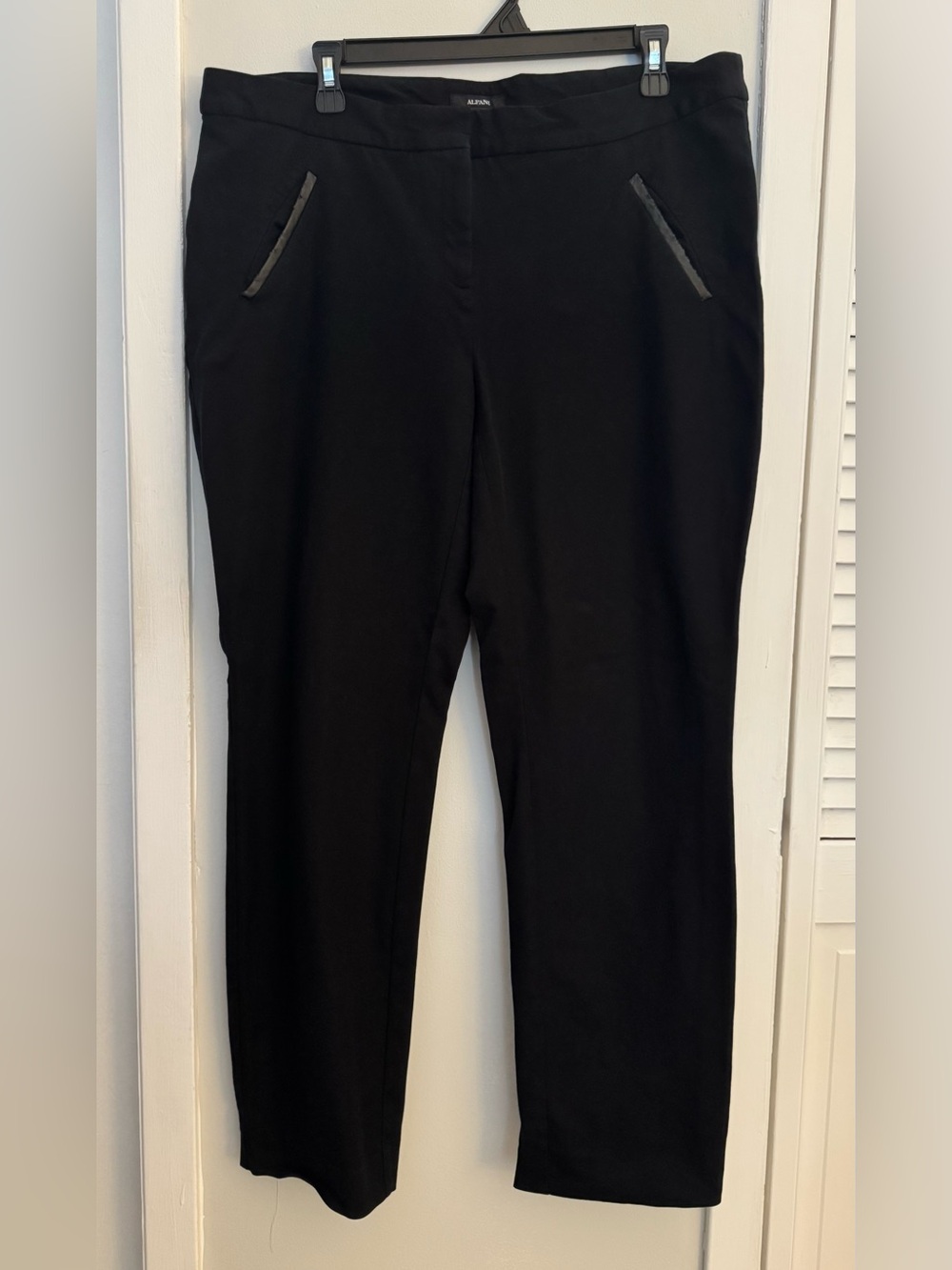 Alfani Black Slim Ankle Pants Faux Leather Trim Size 14 Short Stretch